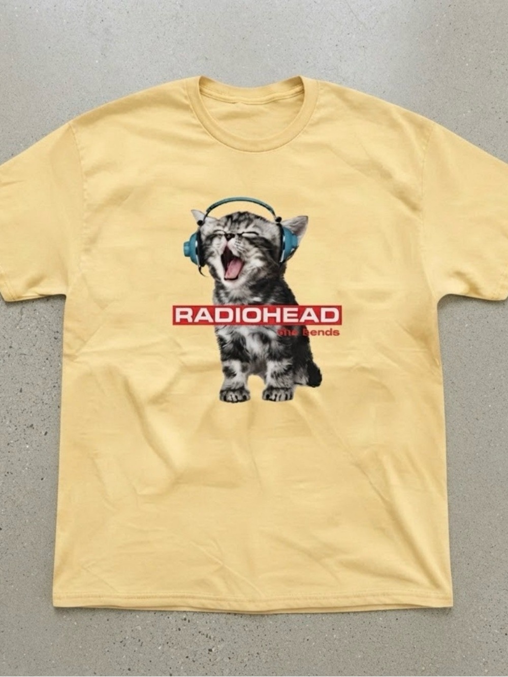 Radiohead Cat Music Graphic Gildan T-shirt Yellow